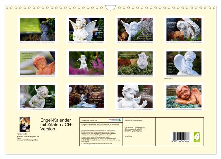 Produktbild: Engel-Kalender mit Zitaten / CH-Version (Wandkalender 2026 DIN A3 quer), CALVENDO Monatskalender