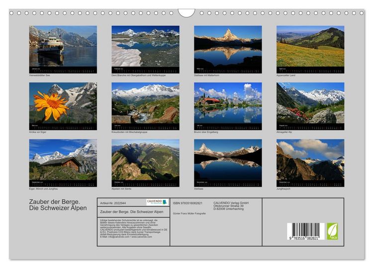 Produktbild: Zauber der Berge. Die Schweizer Alpen (Wandkalender 2026 DIN A3 quer), CALVENDO Monatskalender