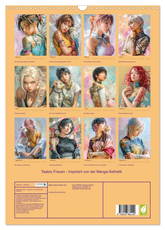 Produktbild: Taatoo Frauen - Inspiriert von der Manga-&Auml;sthetik (Wandkalender 2026 DIN A3 hoch), CALVENDO Monatskalender