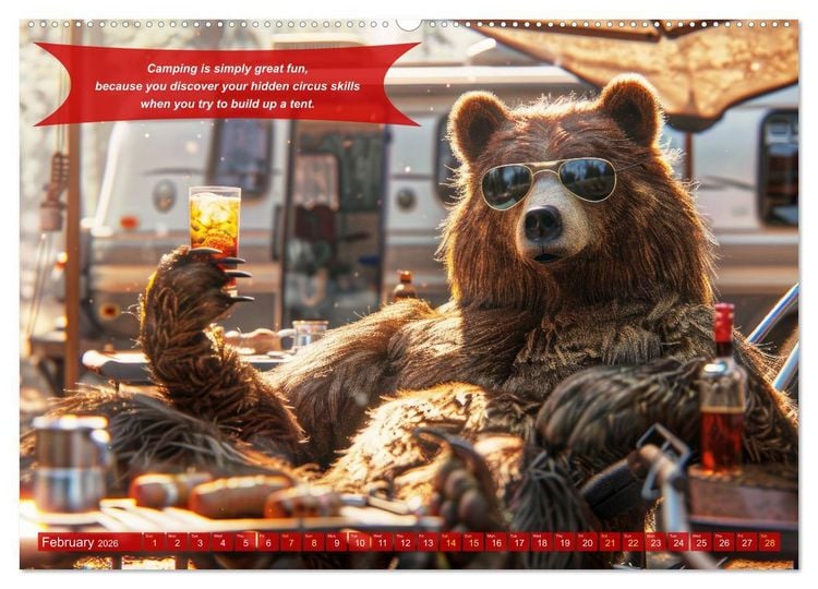 Produktbild: Funny charming animals as campers (Wall Calendar 2026 DIN A2 landscape), CALVENDO 12 Month Wall Calendar