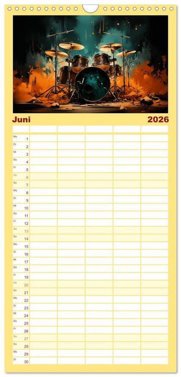 Produktbild: Familienplaner 2026 - Taktvolle Kunst: Der bunte Schlagzeugkalender mit 5 Spalten (Wandkalender, 21 x 45 cm) CALVENDO