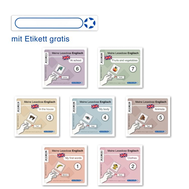 Produktbild: Meine Lesedose Englisch 1-7 - Grundwortschatz Englisch - Deutsch - DaZ - Jetzt neu mit Etikett zum Beschriften