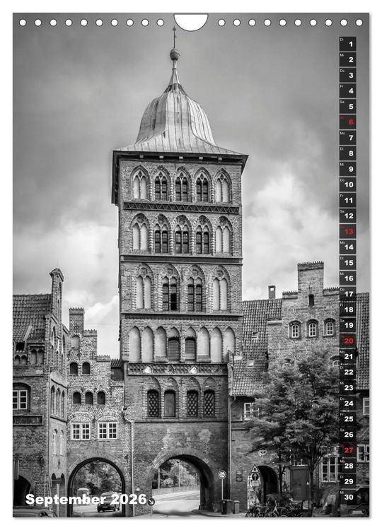 Produktbild: L&Uuml;BECK Monochrome Momente (Wandkalender 2026 DIN A4 hoch), CALVENDO Monatskalender