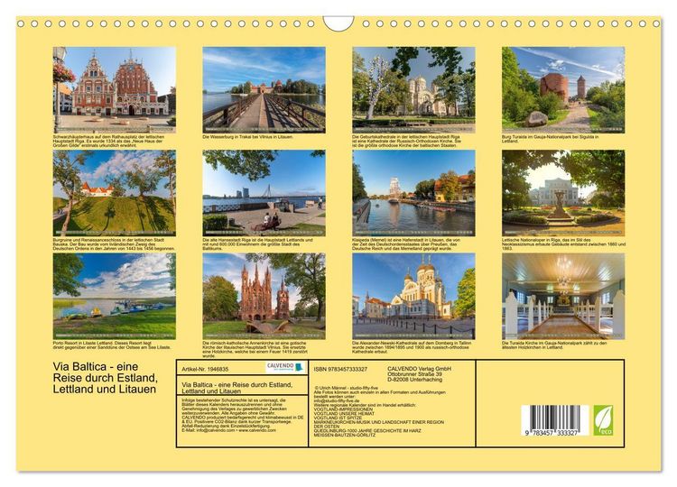 Produktbild: Via Baltica - eine Reise durch Estland, Lettland und Litauen (Wandkalender 2026 DIN A3 quer), CALVENDO Monatskalender
