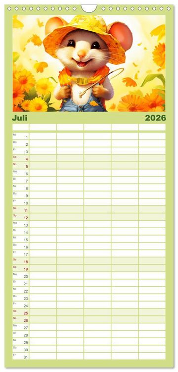 Produktbild: Familienplaner 2026 - Mausiges Spektakel. Zauberhafter Maus-Alltag mit 5 Spalten (Wandkalender, 21 x 45 cm) CALVENDO