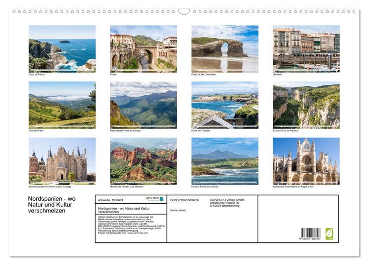 Produktbild: Nordspanien - wo Natur und Kultur verschmelzen (Wandkalender 2026 DIN A2 quer), CALVENDO Monatskalender