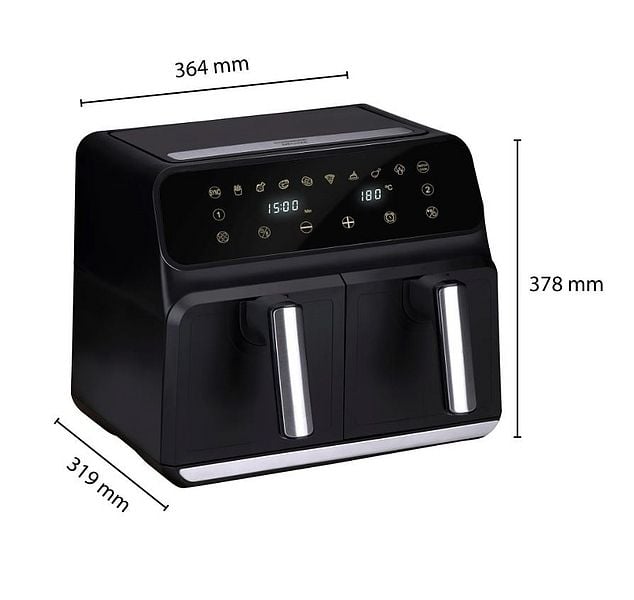 ALPINA Doppel-Heißluftfritteuse Airfryer, 1700 Watt, 8 Liter, Schwarz