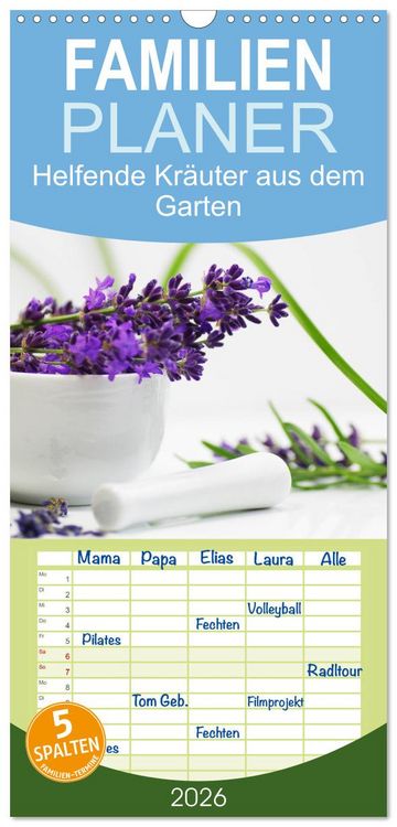 Produktbild: Familienplaner 2026 - Helfende Kr&auml;uter aus dem Garten mit 5 Spalten (Wandkalender, 21 x 45 cm) CALVENDO