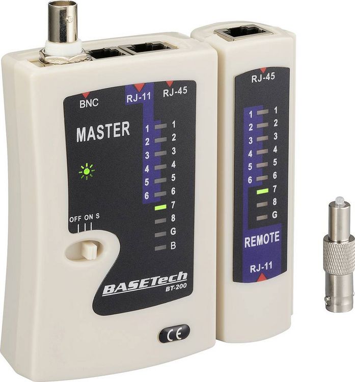 Produktbild: Basetech Kabeltester BT-200 BT-200 Geeignet f&uuml;r RJ-45, RJ-11, BNC