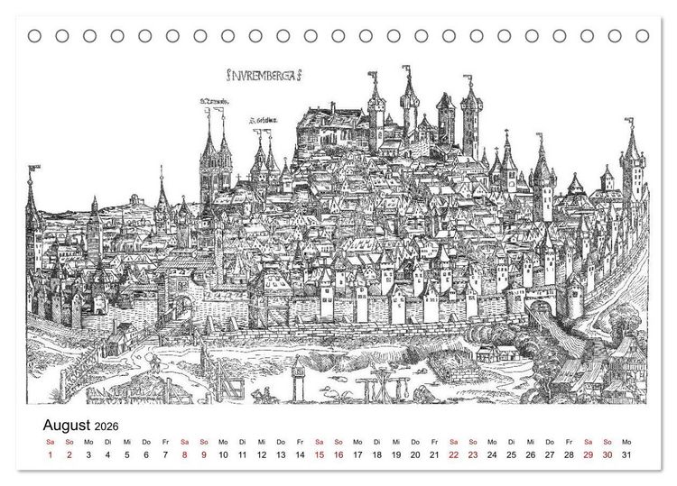 Produktbild: Schedelsche Weltchronik Deutsche St&auml;dte 1493 (Tischkalender 2026 DIN A5 quer), CALVENDO Monatskalender