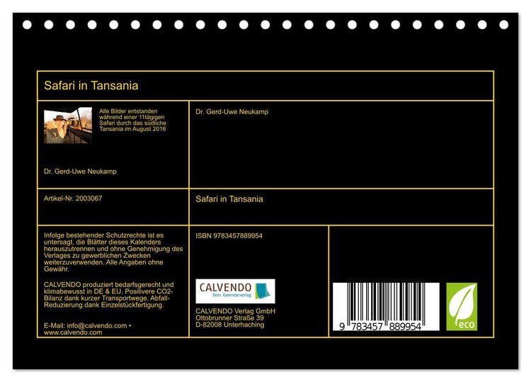 Produktbild: Safari in Tansania (Tischkalender 2026 DIN A5 quer), CALVENDO Monatskalender