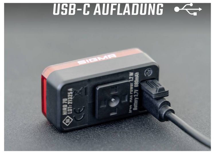 Produktbild: Sigma Fahrrad-R&uuml;cklicht HIRO 70 COB LED akkubetrieben