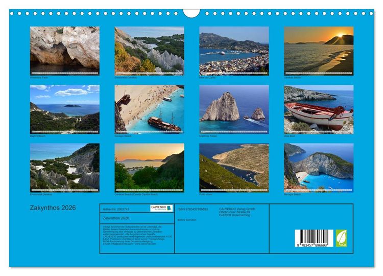 Produktbild: Zakynthos 2026 (Wandkalender 2026 DIN A3 quer), CALVENDO Monatskalender