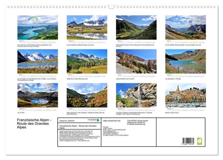Produktbild: Franz&ouml;sische Alpen - Route des Grandes Alpes (Wandkalender 2026 DIN A2 quer), CALVENDO Monatskalender