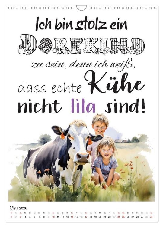 Produktbild: Dorfkinder und stolz darauf (Wandkalender 2026 DIN A3 hoch), CALVENDO Monatskalender