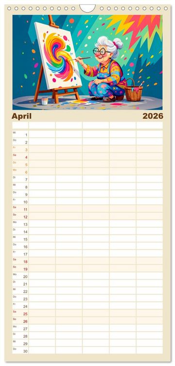 Produktbild: Familienplaner 2026 - Oma rockt den Ruhestand - Lustiger Frauenkalender mit Humor mit 5 Spalten (Wandkalender, 21 x 45 cm) CALVENDO