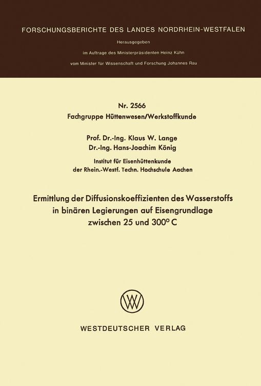 Bild vom Artikel Ermittlung der Diffusionskoeffizienten des Wasserstoffs in binären Legierungen auf Eisengrundlage zwischen 25 und 300°C vom Autor Klaus W. Lange
