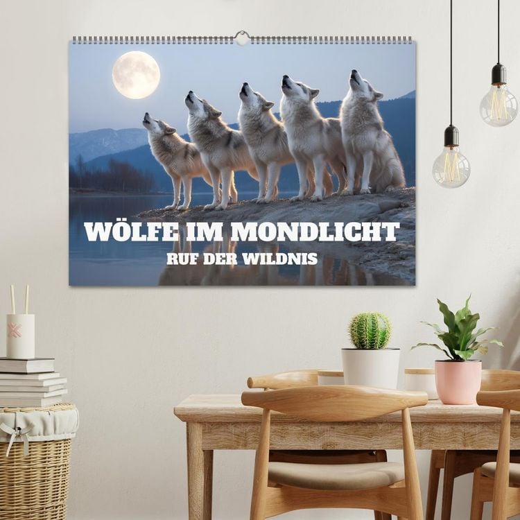 Produktbild: W&ouml;lfe im Mondlicht - Ruf der Wildnis (Wandkalender 2026 DIN A2 quer), CALVENDO Monatskalender
