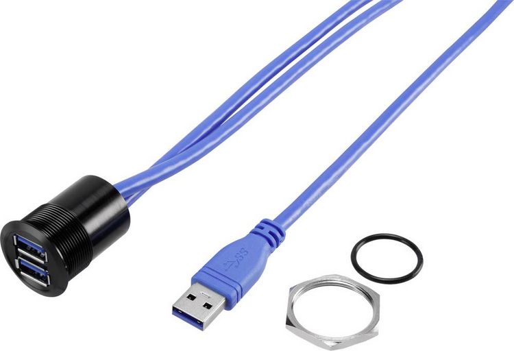 Produktbild: TRU COMPONENTS USB-22-BK USB A Einbaubuchse 3.0 2x USB 3.0 Buchse A auf 2x USB 3.0 Stecker A Inhalt: 1 St.