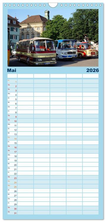 Produktbild: Familienplaner 2026 - Omnibusse im Fokus mit 5 Spalten (Wandkalender, 21 x 45 cm) CALVENDO