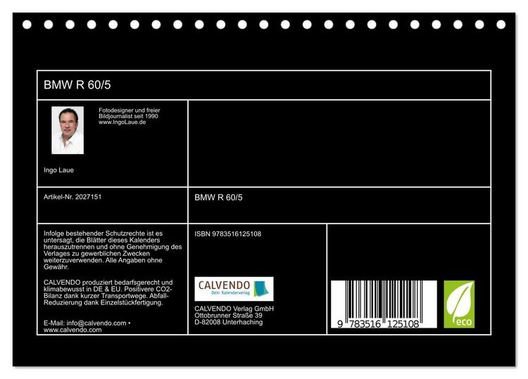 Produktbild: BMW R 60/5 (Tischkalender 2026 DIN A5 quer), CALVENDO Monatskalender
