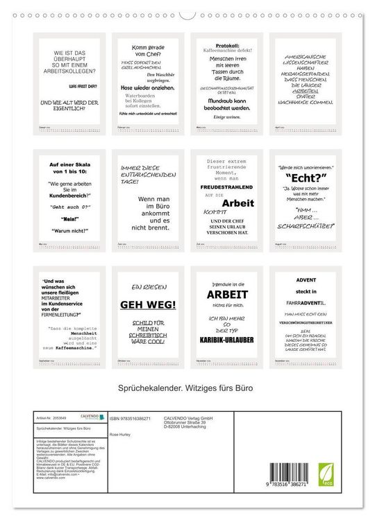 Produktbild: Spr&uuml;chekalender. Witziges f&uuml;rs B&uuml;ro (hochwertiger Premium Wandkalender 2026 DIN A2 hoch), Kunstdruck in Hochglanz
