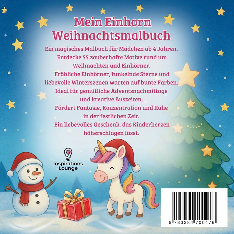 Produktbild: Mein Einhorn Weihnachtsmalbuch - 55 zauberhafte Motive zum Ausmalen
