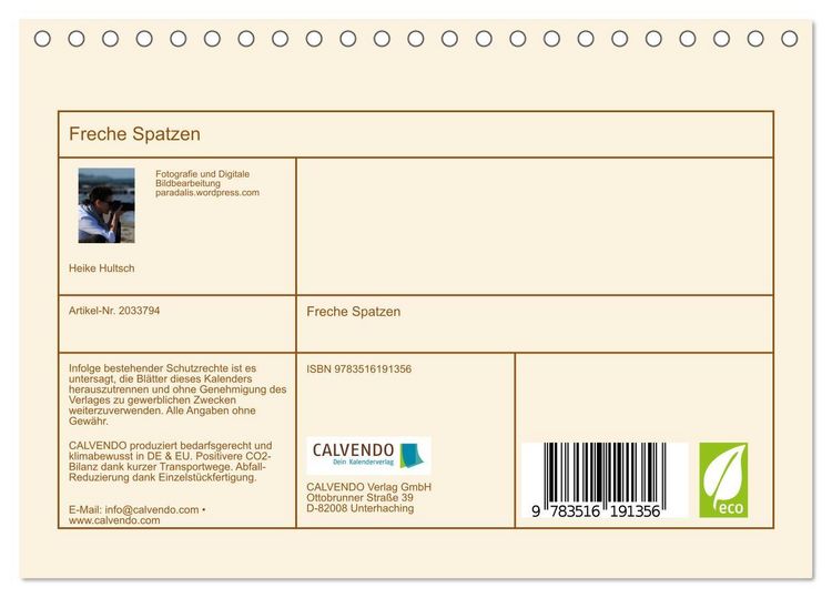 Produktbild: Freche Spatzen (Tischkalender 2026 DIN A5 quer), CALVENDO Monatskalender