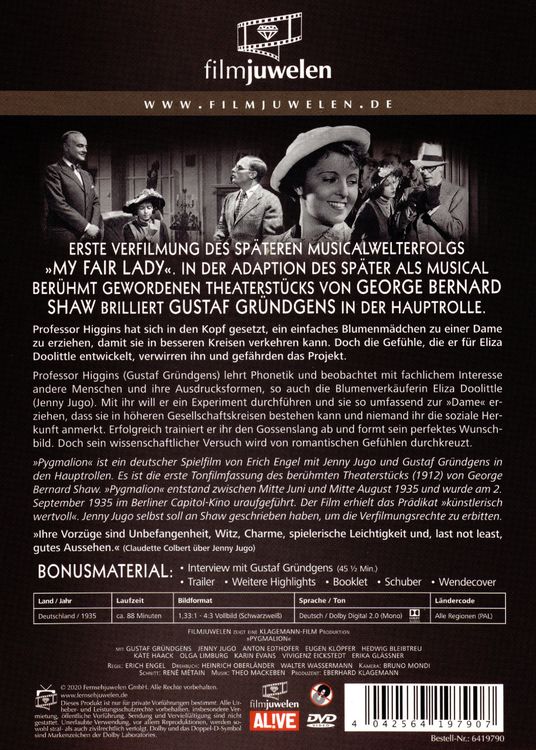 Produktbild: Pygmalion (mit Gustaf Gr&uuml;ndgens) (Filmjuwelen)