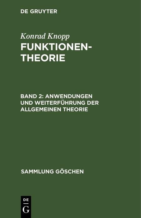 Produktbild: Anwendungen und Weiterf&uuml;hrung der allgemeinen Theorie