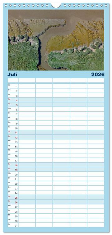 Produktbild: Familienplaner 2026 - neunziggrad I photoart: das wattenmeer von oben mit 5 Spalten (Wandkalender, 21 x 45 cm) CALVENDO