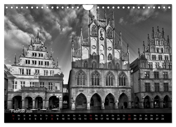 Produktbild: M&uuml;nster in schwarz-wei&szlig; gesehen (Wandkalender 2026 DIN A4 quer), CALVENDO Monatskalender