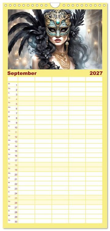 Produktbild: Familienplaner 2027 - Maskerade Deluxe mit 5 Spalten (Wandkalender, 21 x 45 cm) CALVENDO