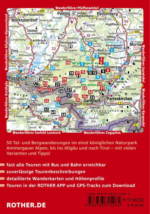 Produktbild: ROTHER Wanderf&uuml;hrer Ammergauer Alpen. 50 Touren von Oberammergau bis F&uuml;ssen, Garmisch-Partenkirchen und zum Plansee