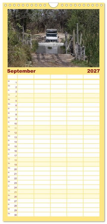 Produktbild: Familienplaner 2027 - Land Rover Defender - Unterwegs in Afrika mit 5 Spalten (Wandkalender, 21 x 45 cm) CALVENDO