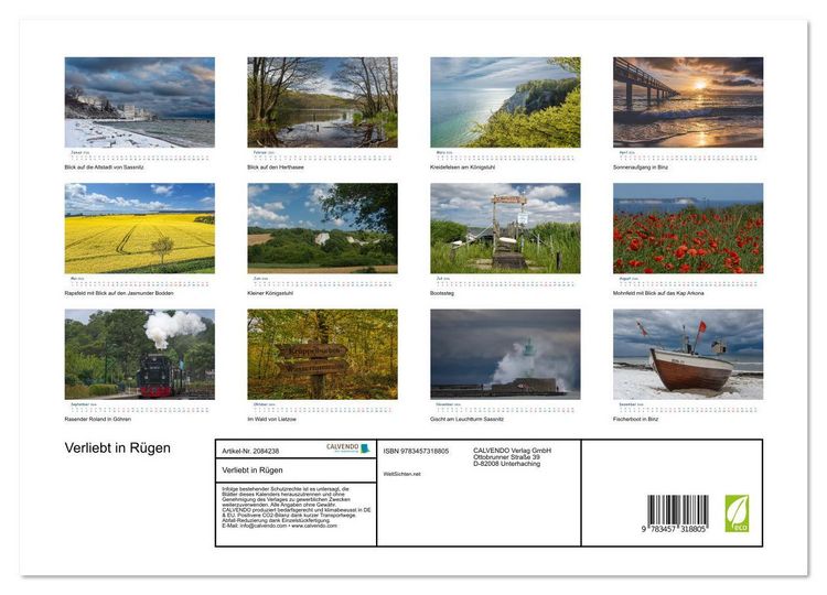 Produktbild: Verliebt in R&uuml;gen (hochwertiger Premium Wandkalender 2026 DIN A2 quer), Kunstdruck in Hochglanz