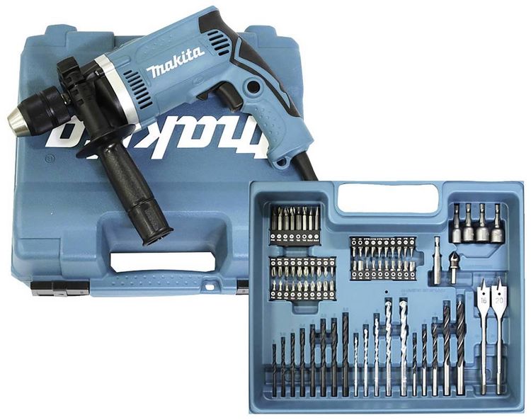 Produktbild: Makita HP1631KX3 1-Gang-Schlagbohrmaschine 710W mit Zubeh&ouml;r, inkl. Koffer
