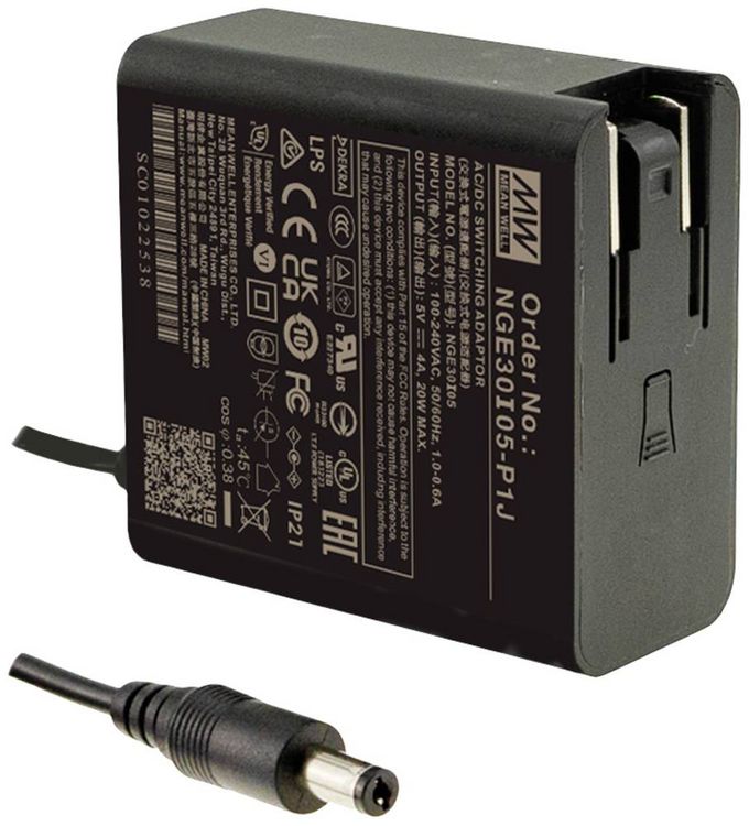 Produktbild: MEAN WELL NGE30I24-P1J Steckernetzteil, Festspannung 24 V/DC 30W