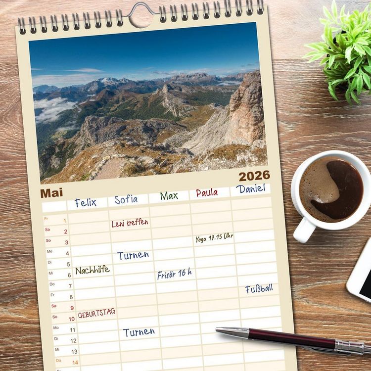 Produktbild: Familienplaner 2026 - Dolomiten mit 5 Spalten (Wandkalender, 21 x 45 cm) CALVENDO