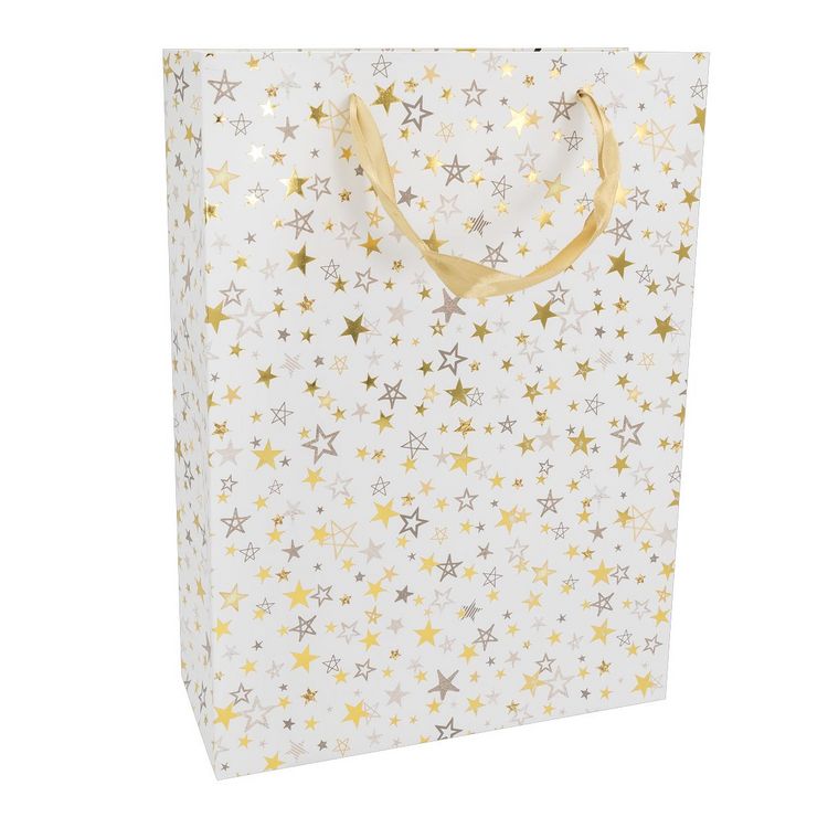 Produktbild: Idena Geschenktasche Sterne wei&szlig;/gold/silber 25x34,5x8,5cm Weihnachten
