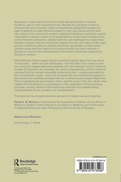 Produktbild: Autonomy, Consent and the Law