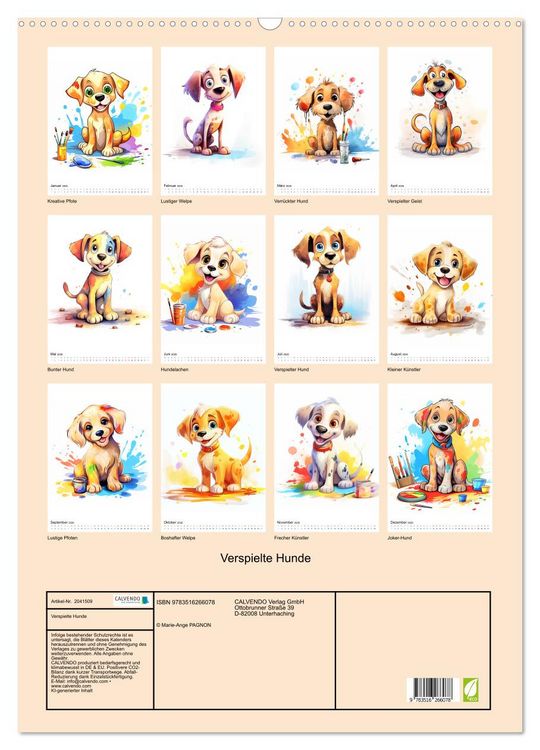 Produktbild: Verspielte Hunde (Wandkalender 2026 DIN A2 hoch), CALVENDO Monatskalender