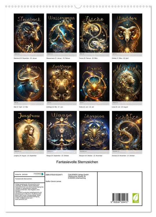Produktbild: Fantasievolle Sternzeichen (hochwertiger Premium Wandkalender 2026 DIN A2 hoch), Kunstdruck in Hochglanz