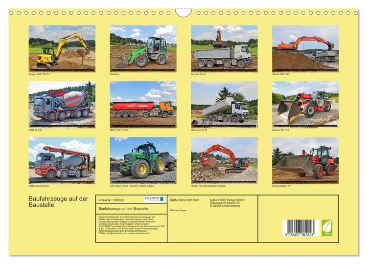 Produktbild: Baufahrzeuge auf der Baustelle (Wandkalender 2026 DIN A3 quer), CALVENDO Monatskalender