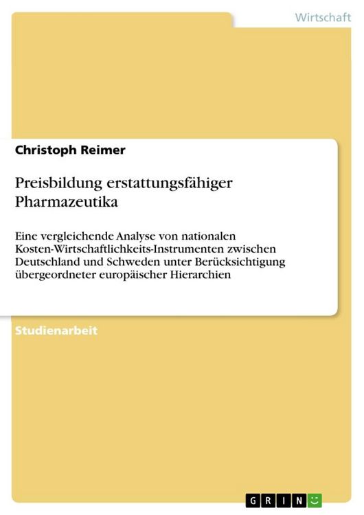 Produktbild: Preisbildung erstattungsf&auml;higer Pharmazeutika