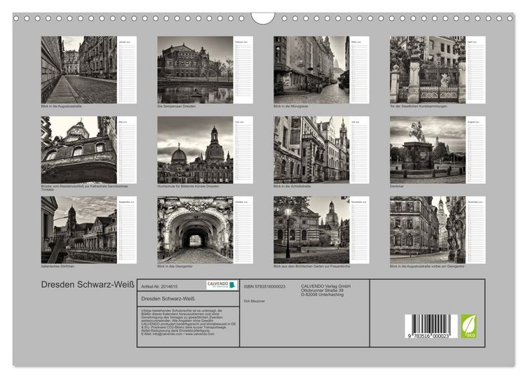 Produktbild: Dresden Schwarz-Wei&szlig; (Wandkalender 2026 DIN A3 quer), CALVENDO Monatskalender