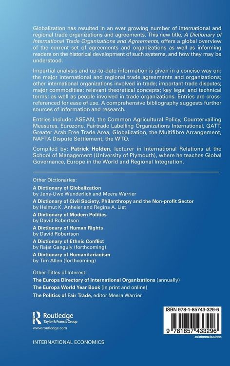 Produktbild: A Dictionary of International Trade Organizations and Agreements
