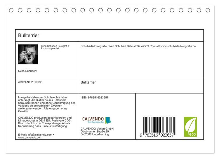 Produktbild: Bullterrier (Tischkalender 2026 DIN A5 quer), CALVENDO Monatskalender