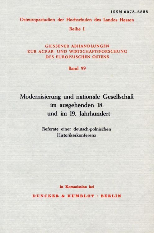 Produktbild: Modernisierung und nationale Gesellschaft im ausgehenden 18. und 19. Jahrhundert