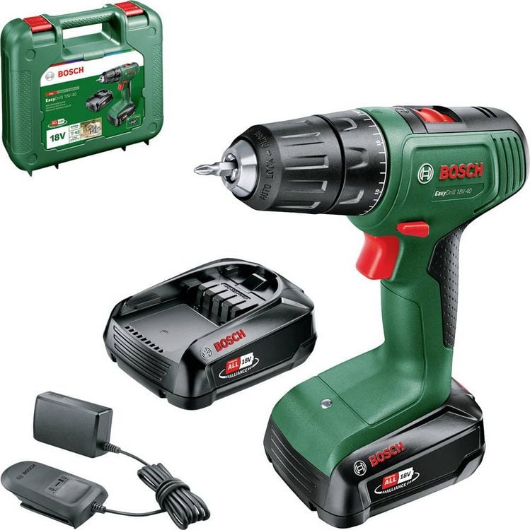Produktbild: Bosch Home and Garden EasyDrill 18V-40 06039D8002 Akku-Bohrschrauber 18 V 1.5 Ah Li-Ion inkl. 2. Akku, inkl. Ladeger&auml;t, inkl. Koffer